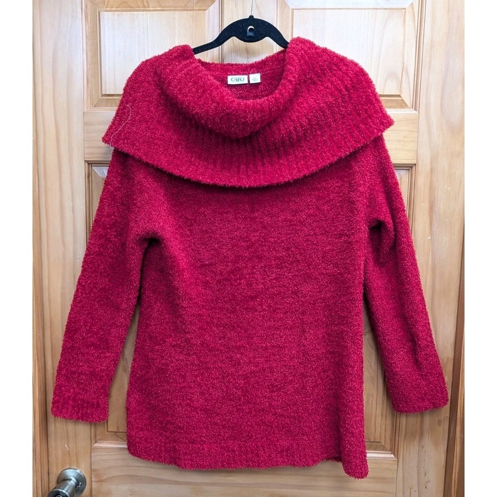 Cato Women's XL Fuzzy Soft Sweater Red Cowl Neck Long Sleeves Warm